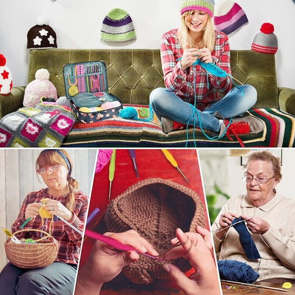 59PCS Beginner Crochet Hooks Kit 5 Roll Yarn Knitting Needles Sewing Set 2Color