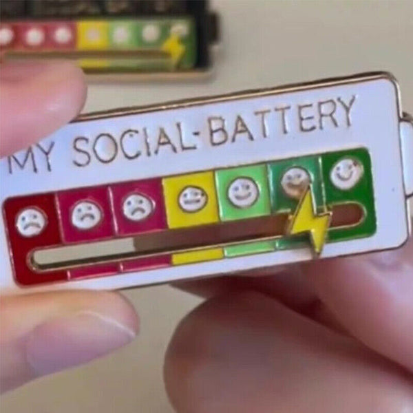 Metal My Social Battery Mood Brooch Pin Funny Interactive Enamel Badge Pins Gift
