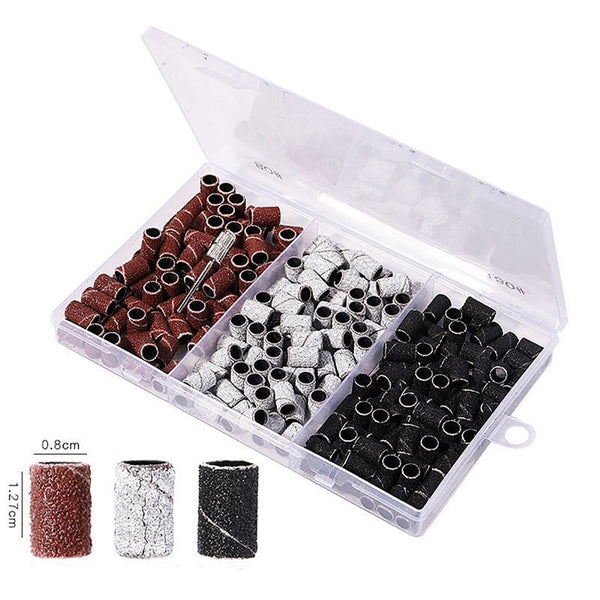 210PCS Sanding Bands 3 Colours 80/120/180 Nail Drill Machines Filing Bits + Boxs
