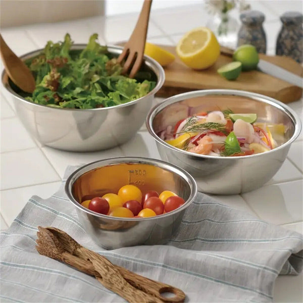 5PCS Stainless Steel Bowl Polished Round Mixing Bowl Salad Baking Basin Silvery