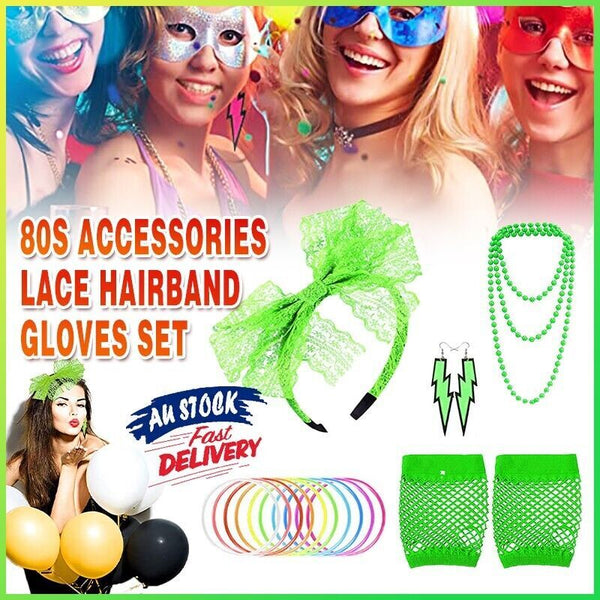 80s Neon Party Accessories Set – Retro Fancy Dress Costume Kit