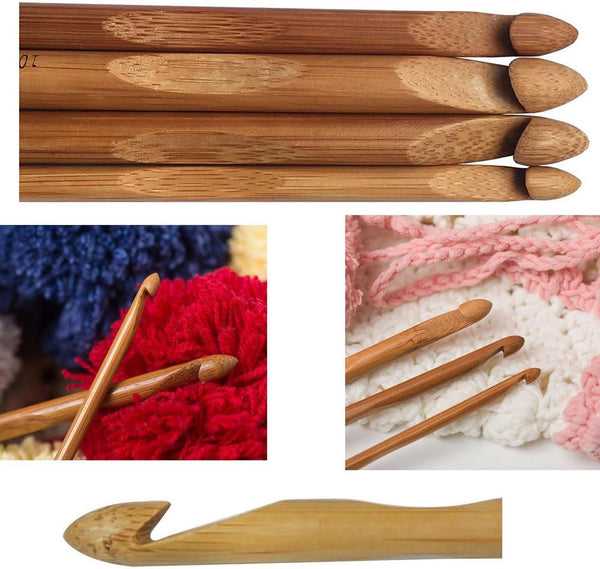 12PCS 3-10mm Bamboo Crochet Hooks Set Handle DIY Wooden Knitting Needle 12 Size