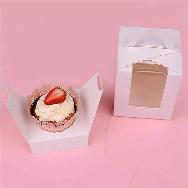 100pcs Cupcake Boxes with Clear Window | White Single Hole Muffin Gift Boxes
