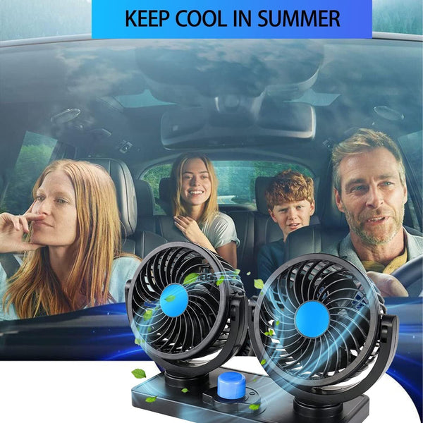 12V Auto Dashboard Cooling Air Fan 2 Speed Dual Head Car Fan 360° Rotatable