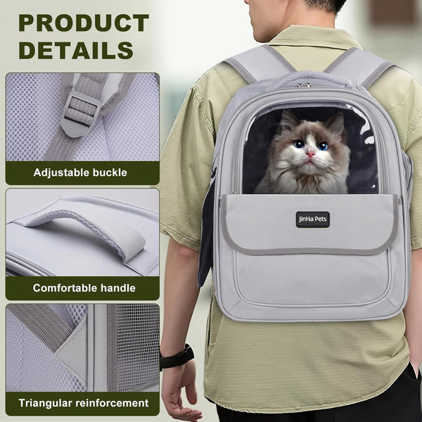 Transparent Pet Carrier Backpack Breathable Travel Bag for Cats Small Dogs Grey