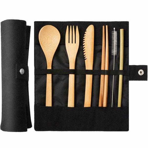 7PCS Reusable Bamboo Cutlery Set Eco Friendly Camping Travel Fork Kit Portable A