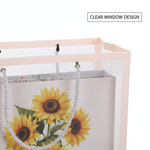 10PCS Clear Acrylic Gift Bags Floral Tote Bags Rope Handle Gift Packaging White Pink Black