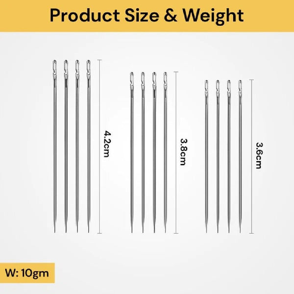 12 PCS Stainless Steel Self-threading Needles Opening Sewing Darning Needles AUS
