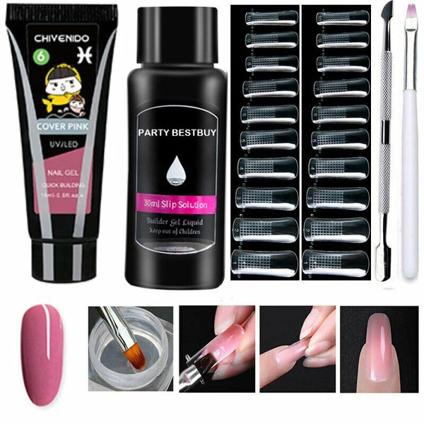 Poly UV Gel Nail Builder Extension Kit, Polygel Tube Nail Art File Color Tube
