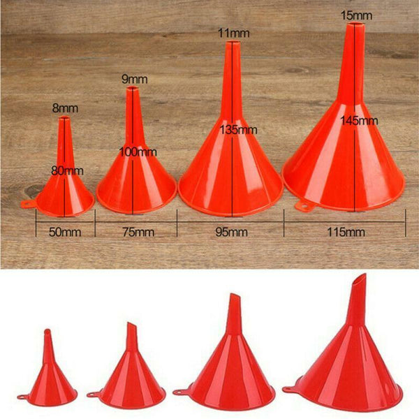 8Pcs Red Medium Liquid Plastic Funnel kitchen Funnel Set Variety Large Small AUS
