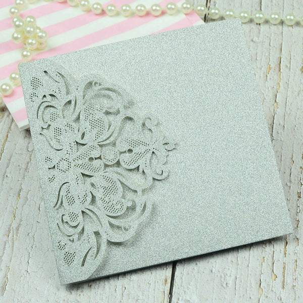 10pcs Laser Cut Wedding Invitations Pearl Card Pocket Envelope Invites 25 Style