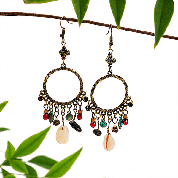 Bohemian Geometric Dreamcatcher Tassel Earrings Stylish Women's Fashion Jewelry