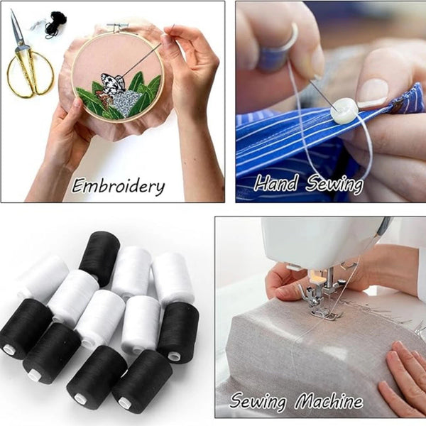 8pcs Sewing Thread Spools 500m | Black & White Polyester Thread for Sewing Machines