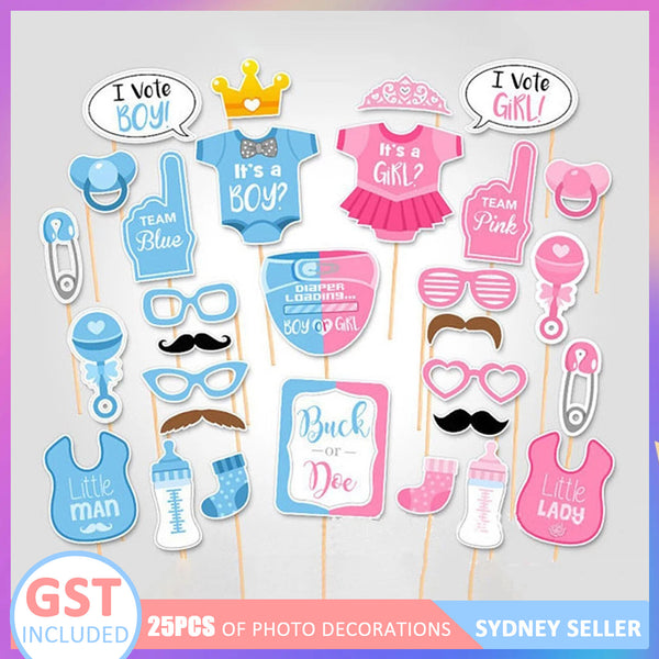 25pcs Gender Reveal Party Supplies Baby Shower Photo Booth Prop Set Baby Shower