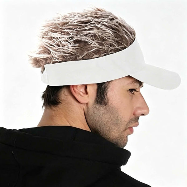 Funny Men Fake Hair Baseball Cap Outdoor Adjustable Sun Visor Whimsy Toupee Hat