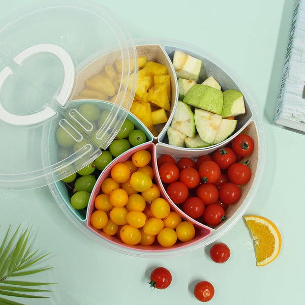 1/2x Snack Divider Container with Lid, Divided Serving Tray with Lid and Handle