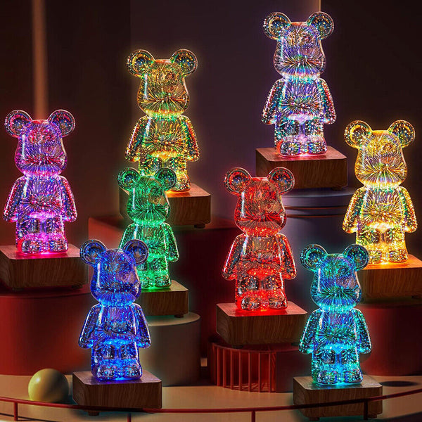 3D Light Bear Fireworks Lamp Table Night Light Flashing 8 Color Xmas Gift New