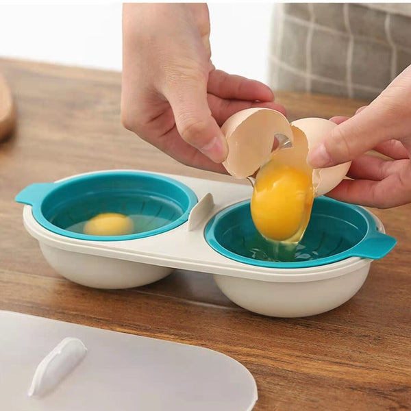 2x Draining Egg Boiler Set Edible Silicone Double Microwave Egg Poacher Cookware