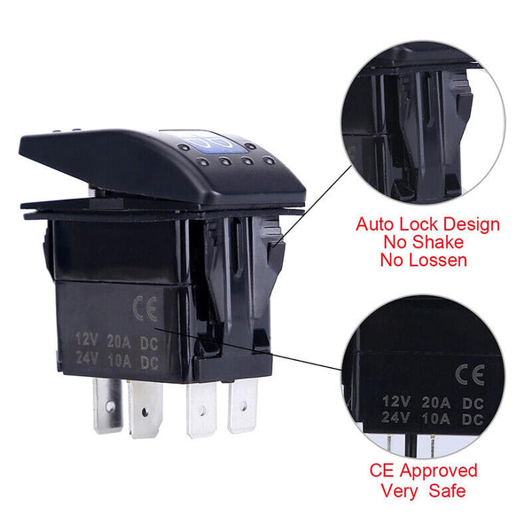 HIGH BEAM 12V Rocker Waterproof Toggle Switch Blue LED Car Boat Caravan