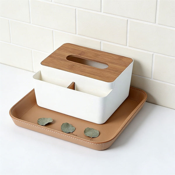 Wooden Tissue Box Cover – White Napkin Storage Holder for Bathroom, Bedroom, Office and Home