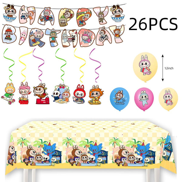 Tableware Banner Foil Helium Balloon Party Decoration Labubu Birthday Supplies