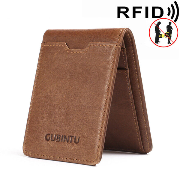 Bifold Credit Card Holder Genuine Leather Wallet Slim Mens RFID Blocking Purse