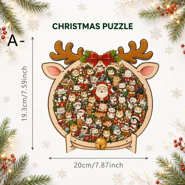 Christmas Cat Wooden Jigsaw Puzzle 135Pcs Morandi Coloured Kids Brain Teaser