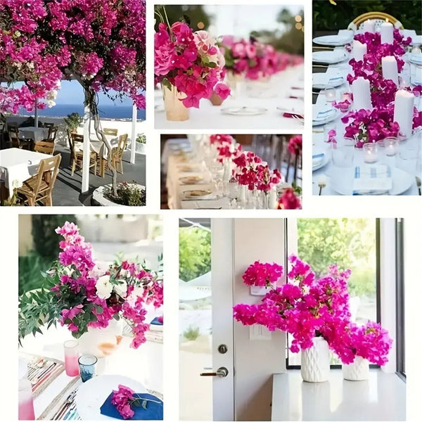 2X Silk Bougainvillea Branches Bougainvillea Artificial Flowers Iron Wire Stem