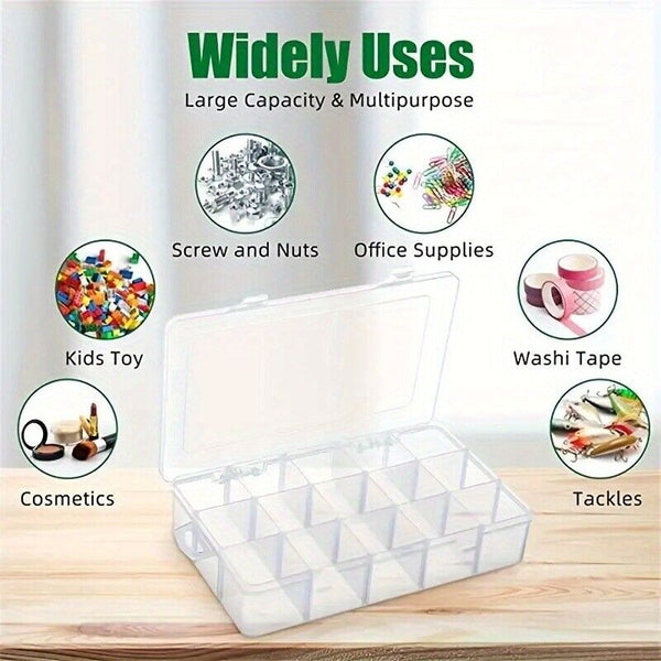 15 Grids transparent office storage box with adjustable dividers Jewellery Box
