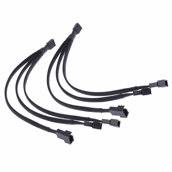 2-10X 1 to 3 Ways 4 pin PWM Fan Cable Splitter Sleeved Extension Extender Cable