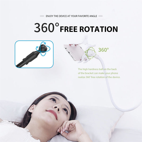 Gooseneck Phone Holder Bed Mount | Flexible 360° Rotating Clip Stand for Desk & Sofa