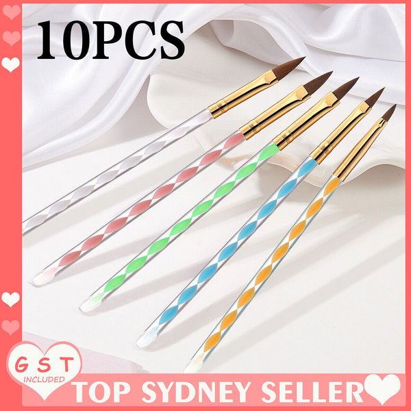 10x Nail Art Acrylic Brushes Set Size 2 4 6 8 10 Gel Drawing Polish Pen Kit New