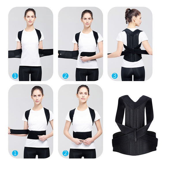 Full Back Posture Corrector Adjust Lumbar Shoulder Support Brace Belt Women Men