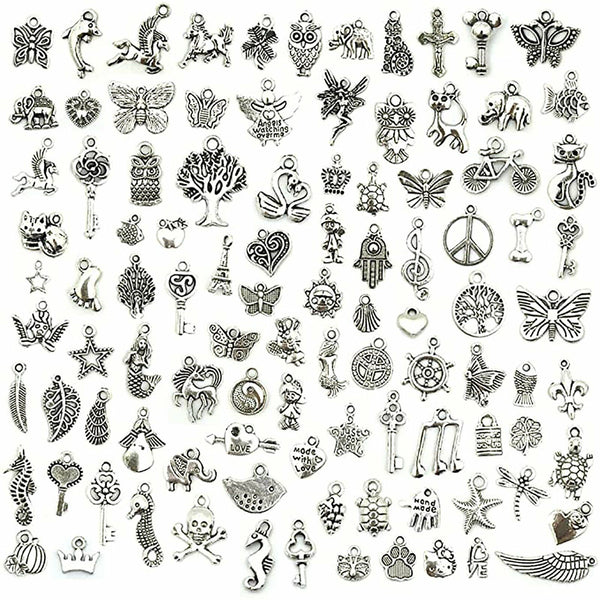 100PCS Jewelry Making Silver Charms Mixed Wholesale Bulk Smooth Pendants DIY AU