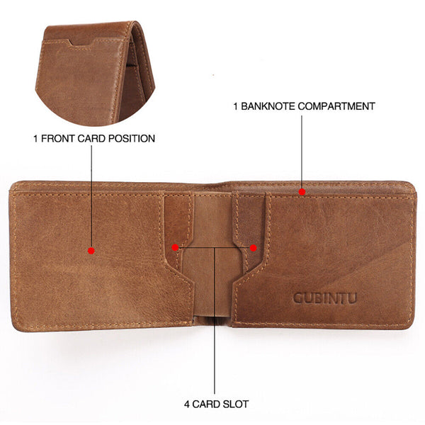 Bifold Credit Card Holder Genuine Leather Wallet Slim Mens RFID Blocking Purse