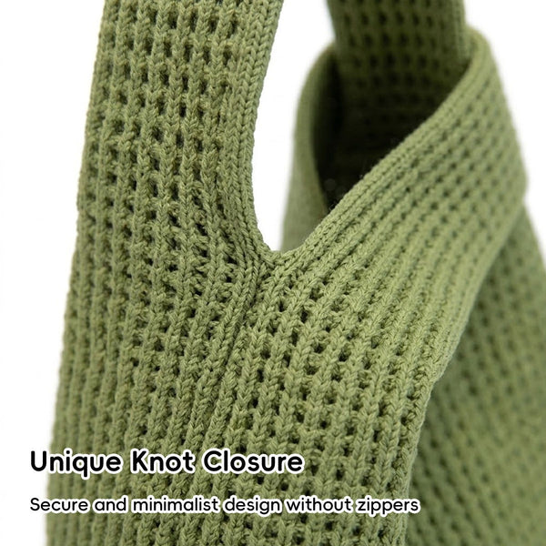 Hollow Knit Handbag Set 5 Pack Green Knot Closure Soft Hollow Knit Daily Carry