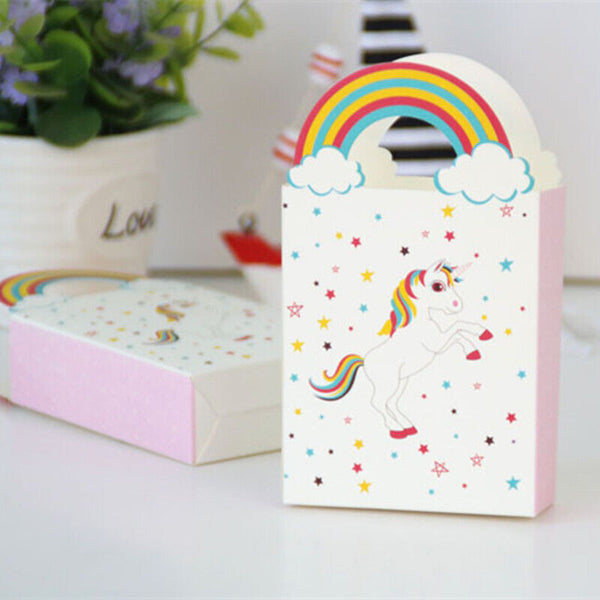 10/50 Paper Unicorn Bag Treat Gift Loot Bag Candy Box Kids Birthday Party Favour