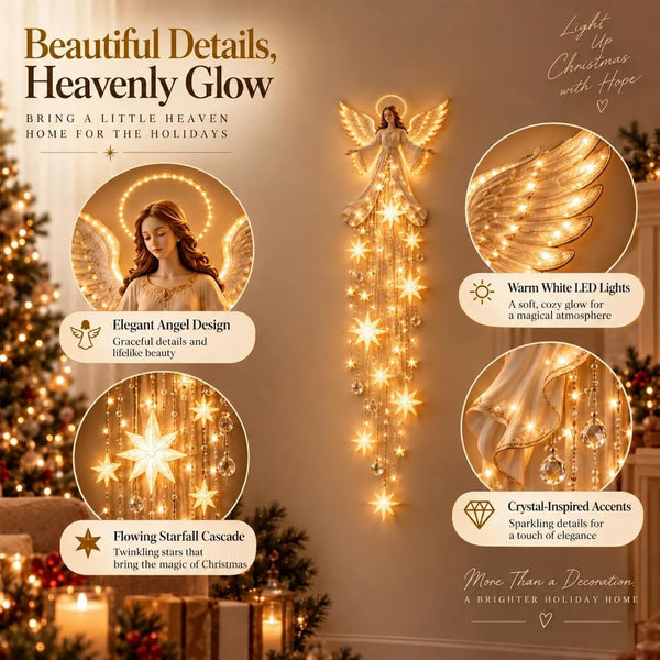 Angel Blessing Wall Light, Starglow Cascading Christmas Angel with Glowing Stars