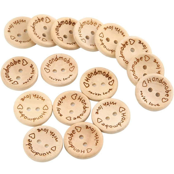 Natural Wooden Button 100pcs Craft Sewing DIY Handmade With Love Wooden Buttons