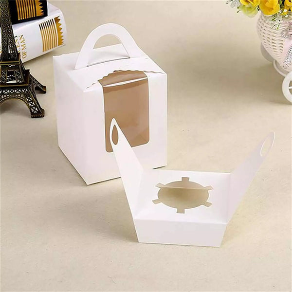 100pcs Cupcake Boxes with Clear Window | White Single Hole Muffin Gift Boxes