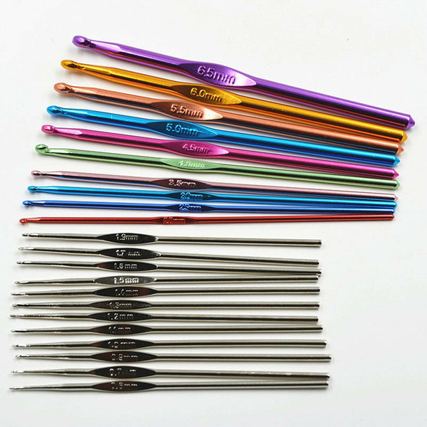 12/22 Size Multi Coloured Aluminium Crochet Hook Yarn Knitting Needles 2-8mm Set