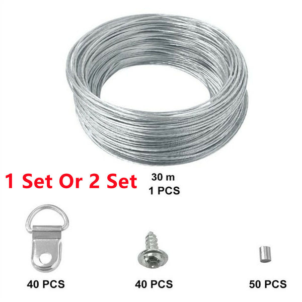 1/2Set Picture Hangers Hooks 30M Wire Photo Frame Hanging D Ring Stainless Steel