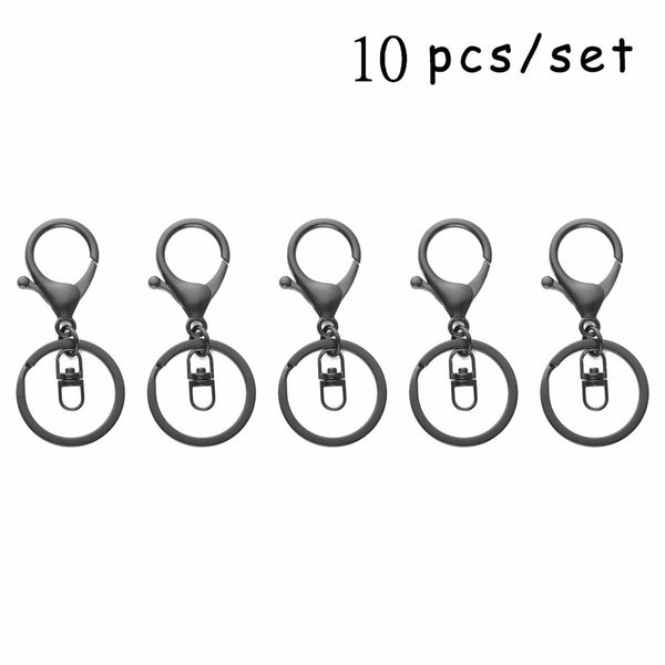 10x Lobster Clasps Keyring Black Metal Swivel Split Key Chain Keyring 70mm AU