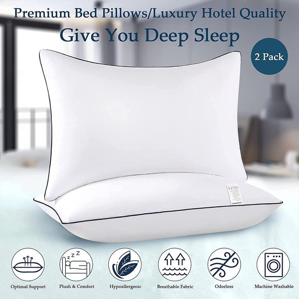 2x Hotel Quality Bamboo Pillow Breathable Home Pillows Queen Size Medium Firm