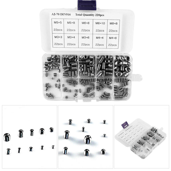 NEW 220Pcs Stainless Steel Allen Head Socket Set Grub Screws Assortment Kit AU