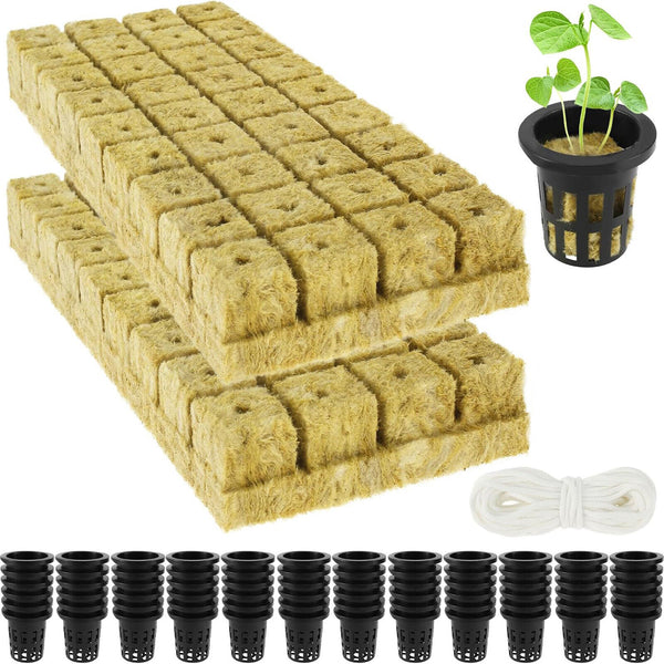 200PCS Grow Starter Rockwool Cubes Hydroponics Plant Net Cup Basket Aquaponic AU
