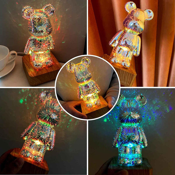 3D Light Bear Fireworks Lamp Table Night Light Flashing 8 Color Xmas Gift New