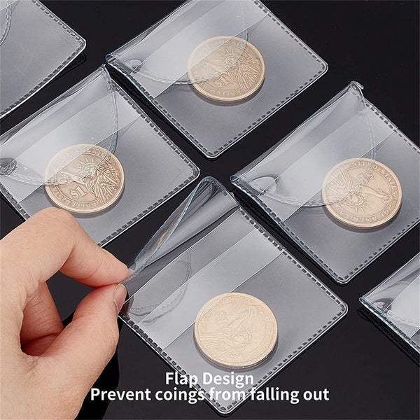 20pcs Single Pocket Coin Sleeves Holders Clear Coin Protector Sleeves Badge Bag