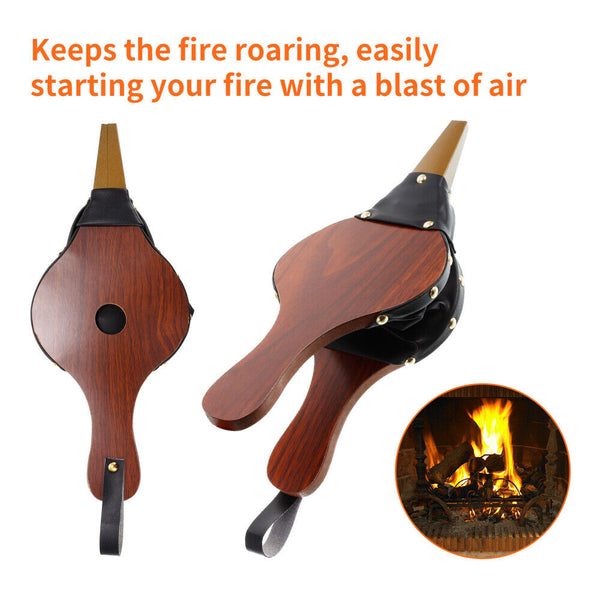 Fireplace Bellows Wooden Air Blower Cast Nozzle Hand Bellow Pump Fire Tool S/M/L