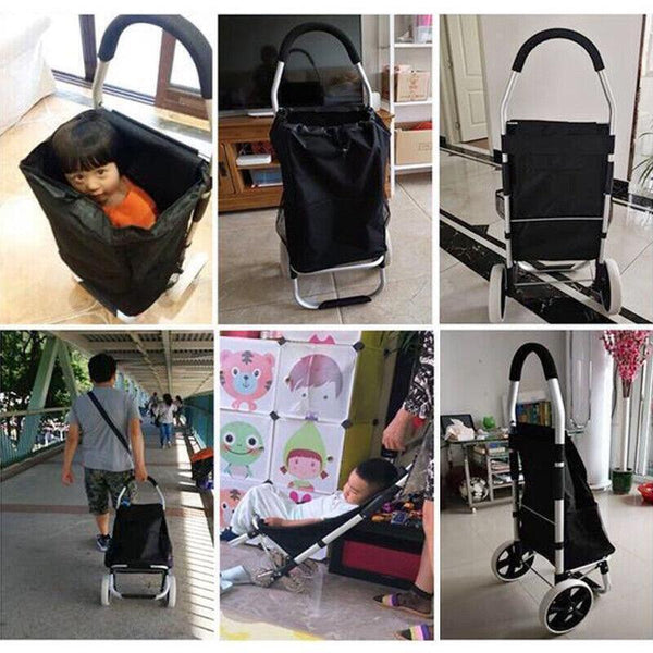 Foldable Aluminum Grocery Shopping Cart with Wheels Portable Basket Luggage Bag